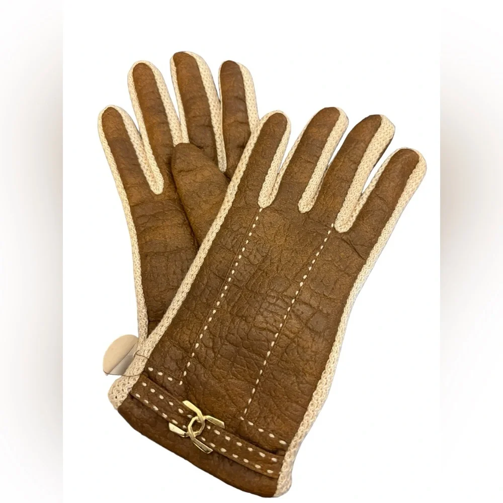 Aris‎ Women’s Brown and Tan Snuggler Gloves Size Large